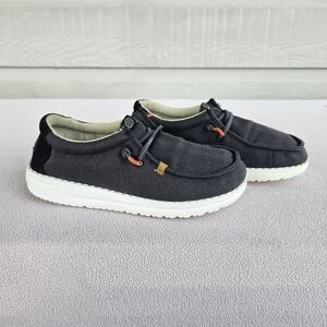 Hey Dude Wally Herringbone Black Slip-On Canvas Boat Shoe Boy SZ C12